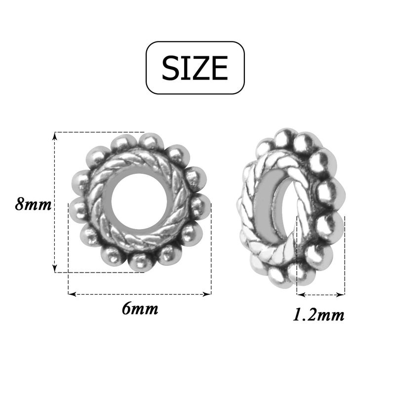 BronaGrand 100pcs 8mm Antique Silver Spacer Beads Tibetan Alloy Bead Spacers for DIY Necklace Bracelets Crafting,Gear-Shaped - Image 3